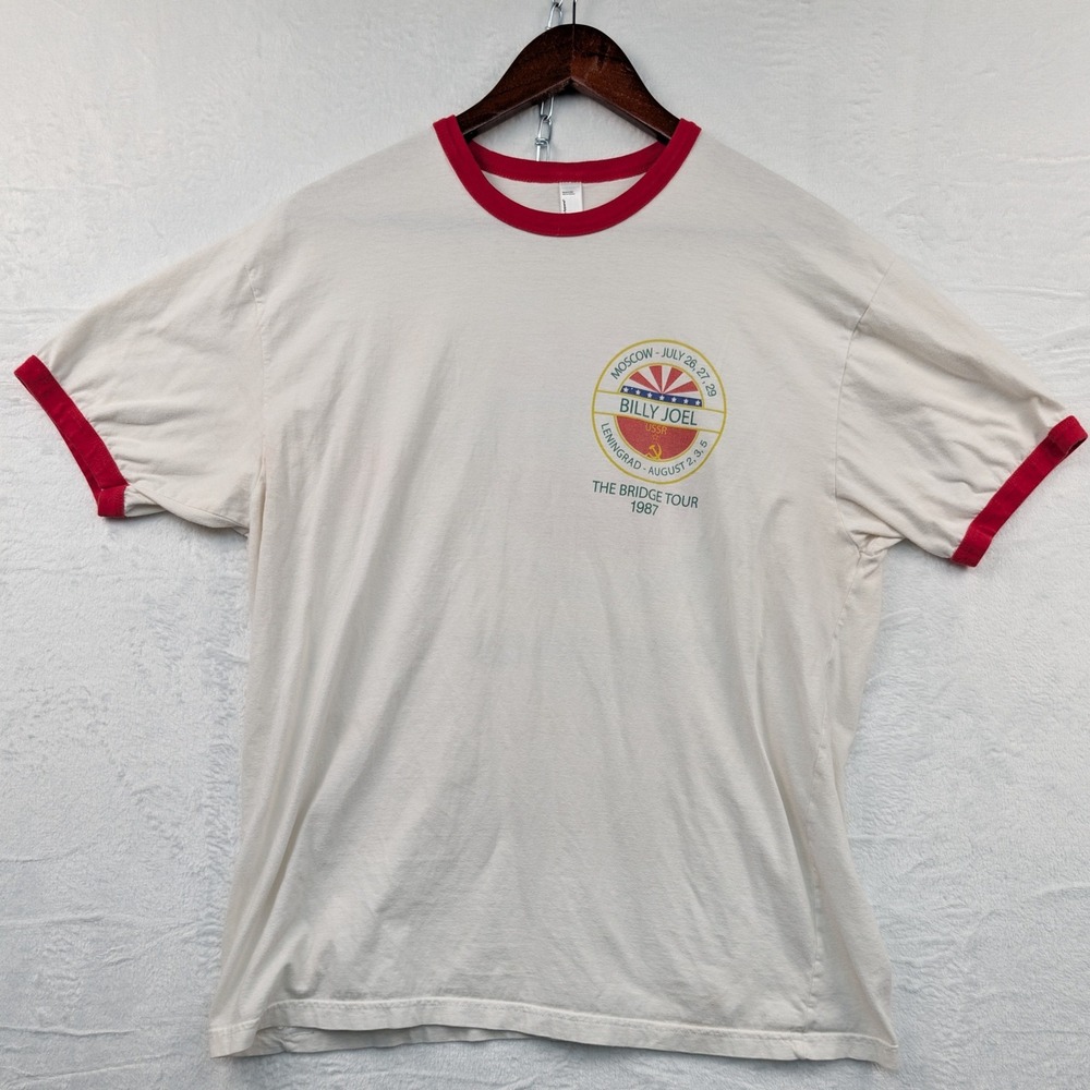 VTG American Apparel Billy Joel T-Shirt Men's XL Cream Bridge Tour Russia 80s